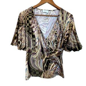 NWOT Laura Petite Shimmering Holidays Faux Wrap Top